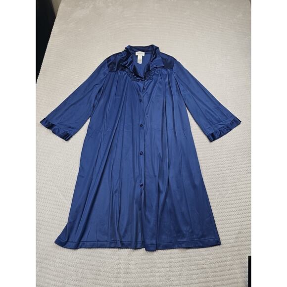 Vanity Fair Night Gown Womens Large Vintage Button Front Blue - Picture 1 of 7